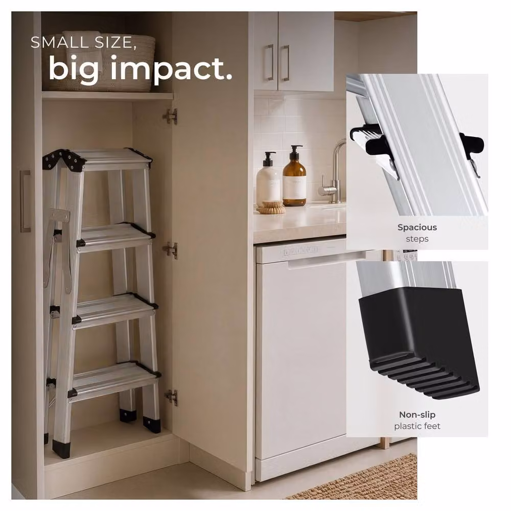 tectake Double-Sided Aluminium Step Ladder with Non-Slip Rubber Feet in Silver – 3
