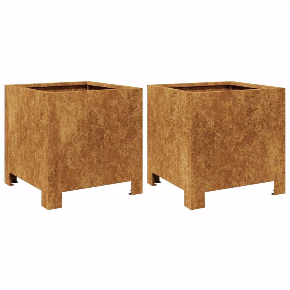 Berkfield Home Garden Corten Steel Planter Tubs, 2 Pack, Brown, W/D/H: 30 x 30 x 30 cm – 2