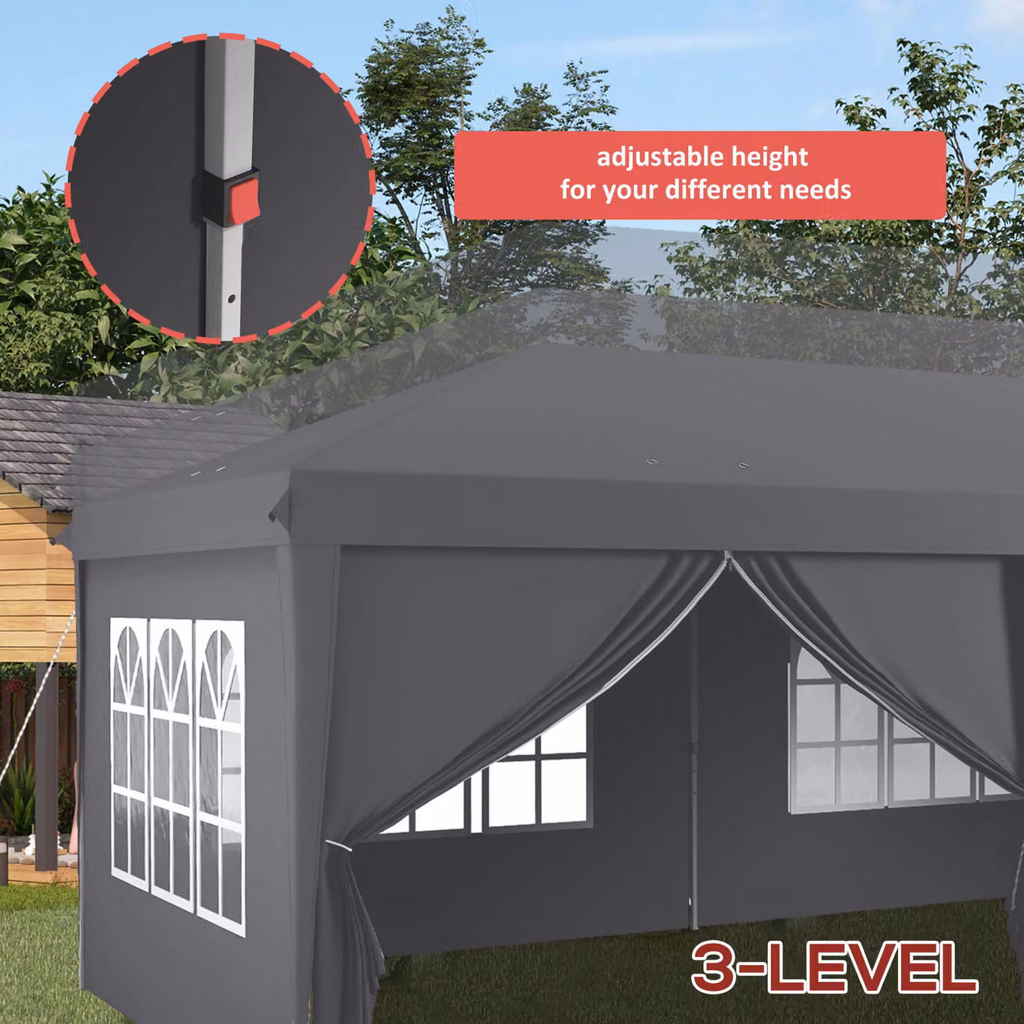 Outsunny Grey Metal Frame Pop Up Gazebo Canopy Tent with Sidewalls and Windows, W: 6 m, D: 3 m, H: 2.6 m – 7