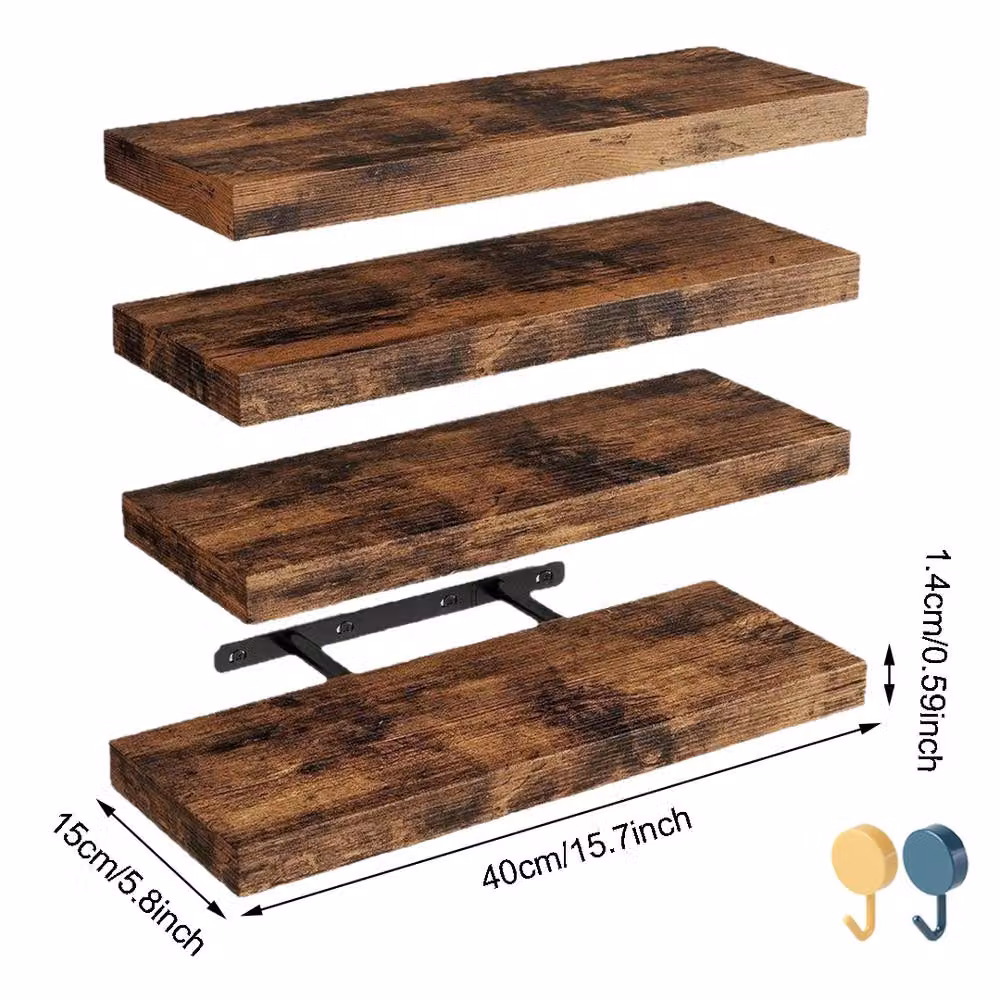 Ventryn Brown 4-Piece Floating Wall Shelves Modern Picture Display Rack – 2