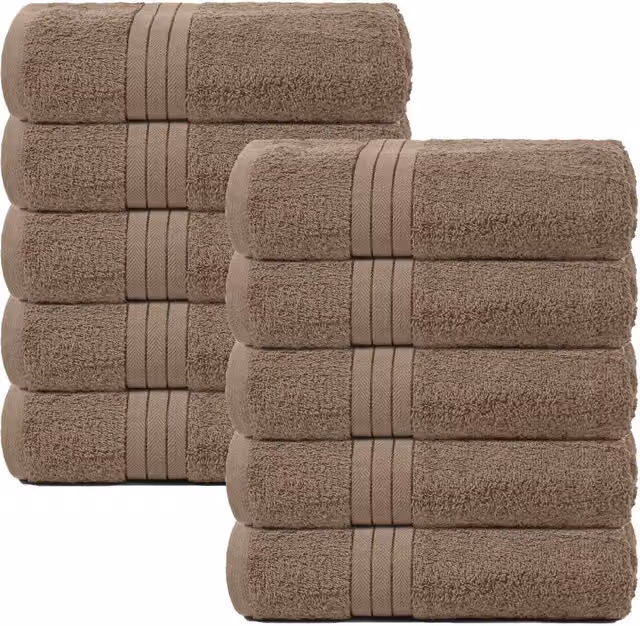 OHS 10 Pack of Fluffy 100% Cotton Terry Bath Towels in Light Beige – 1