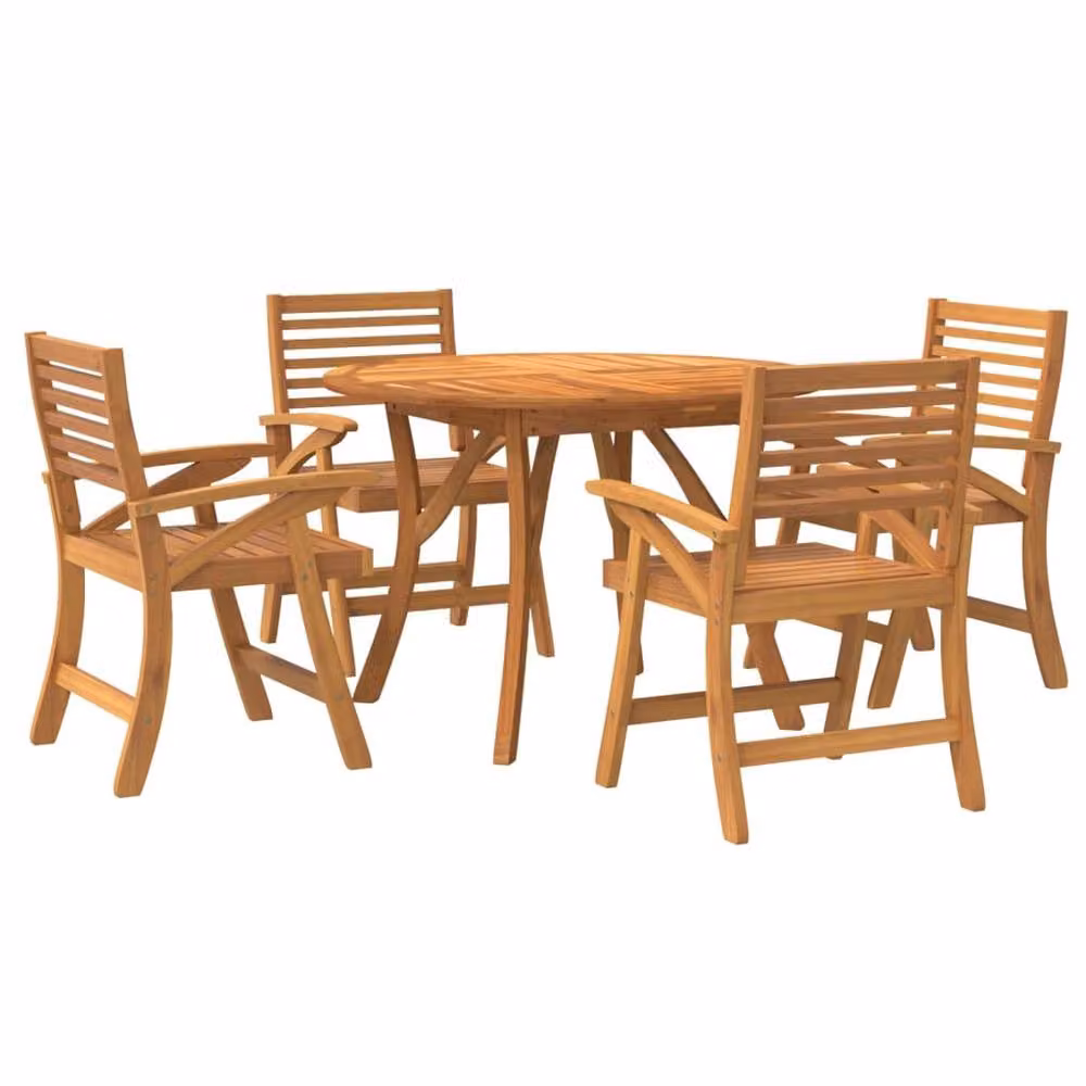 Berkfield Home 5 Piece Round Garden Dining Set in Brown Oiled Acacia Wood – 2