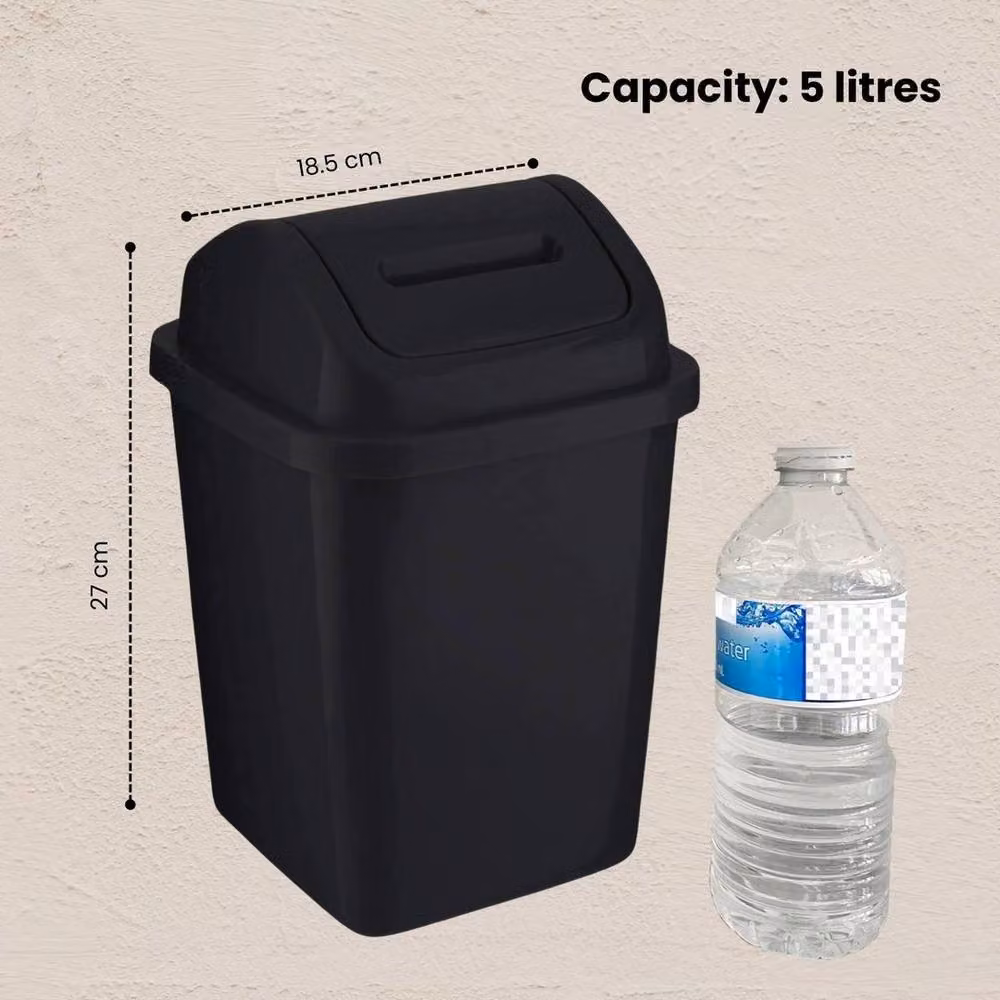 Kelvenix 5L Black Plastic Swing Top Bathroom Bin – 2