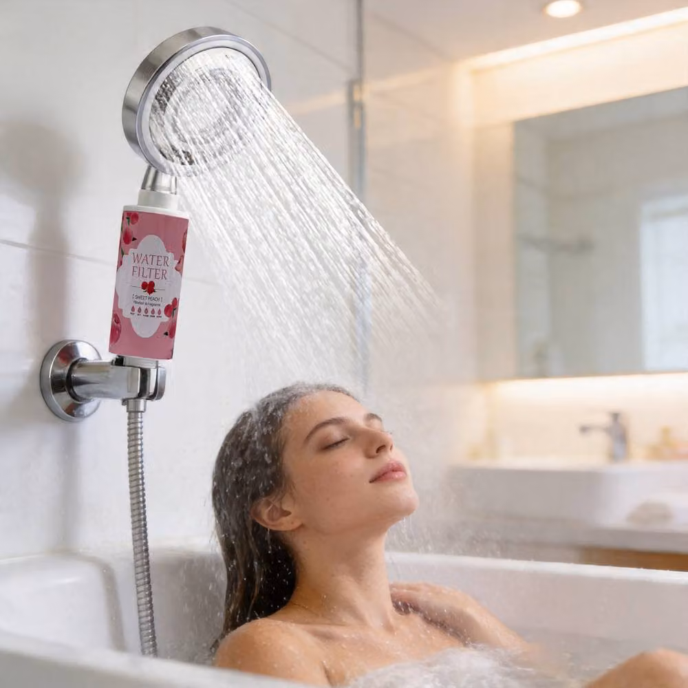 INMTFEI Peach Shower Filter Hard Water Purifier for Hair and Skin in Pink – 2