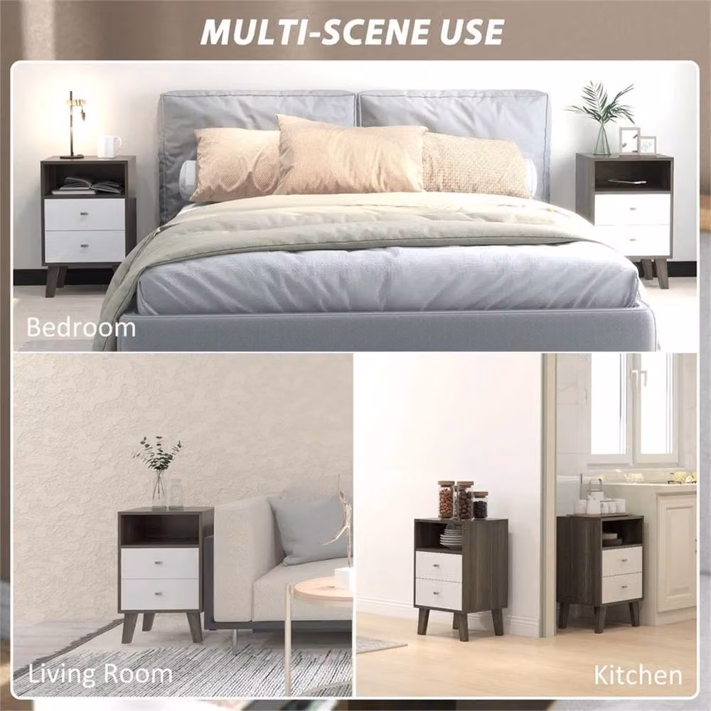 Nordara Set of 2 Industrial Bedside Tables with 2 Drawers and Open Cubby in Brown and White, W/D/H: 40 x 60 x 40 cm – 6