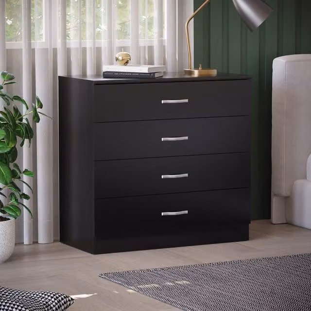 Vida Designs Riano 4 Drawer Chest of Drawers in Black and Silver
