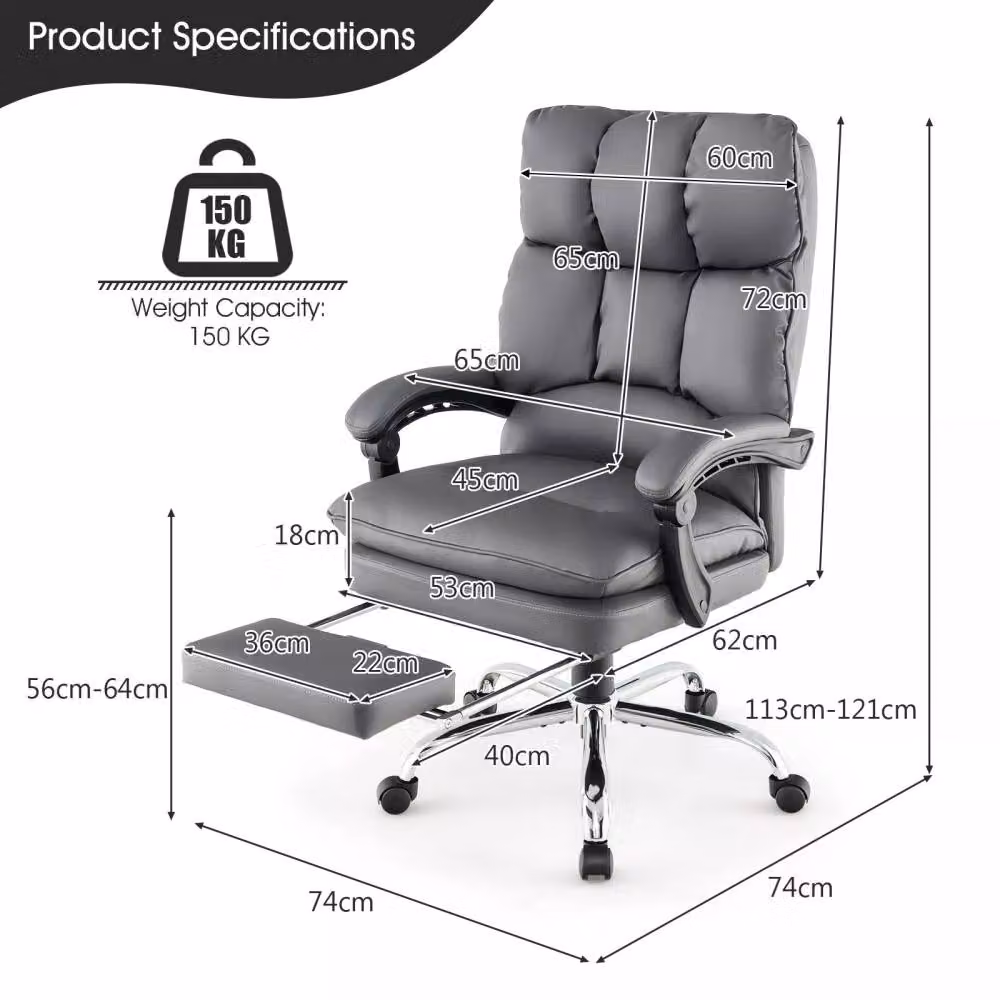Costway Ergonomic Office Desk Chair in Grey with Retractable Footrest and Headrest – 2
