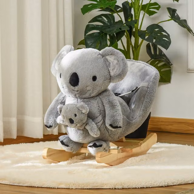HOMCOM Kids Plush Ride-On Rocking Koala in Grey