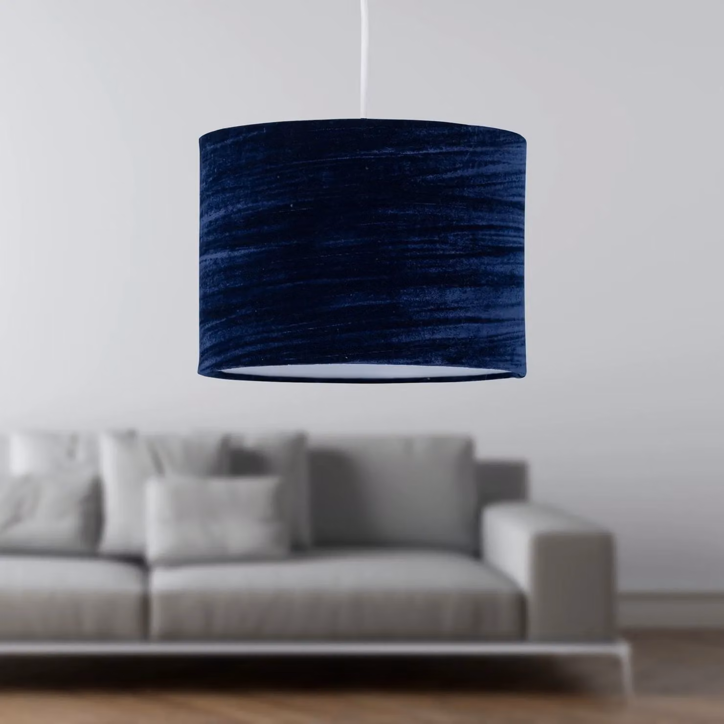 First Choice Lighting Set of 2 Navy Blue Crushed Velvet Round Pendant Lightshades, Diameter: 25 cm – 5
