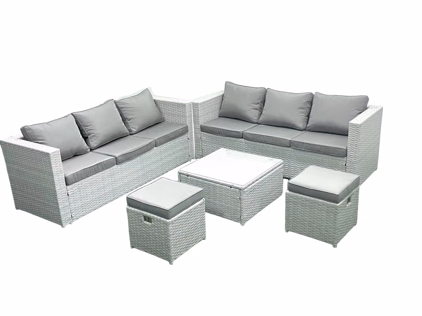 Fimous Garden 8 Seater Rattan Outdoor Furniture Set with 2 Footstools in Light Grey – 2