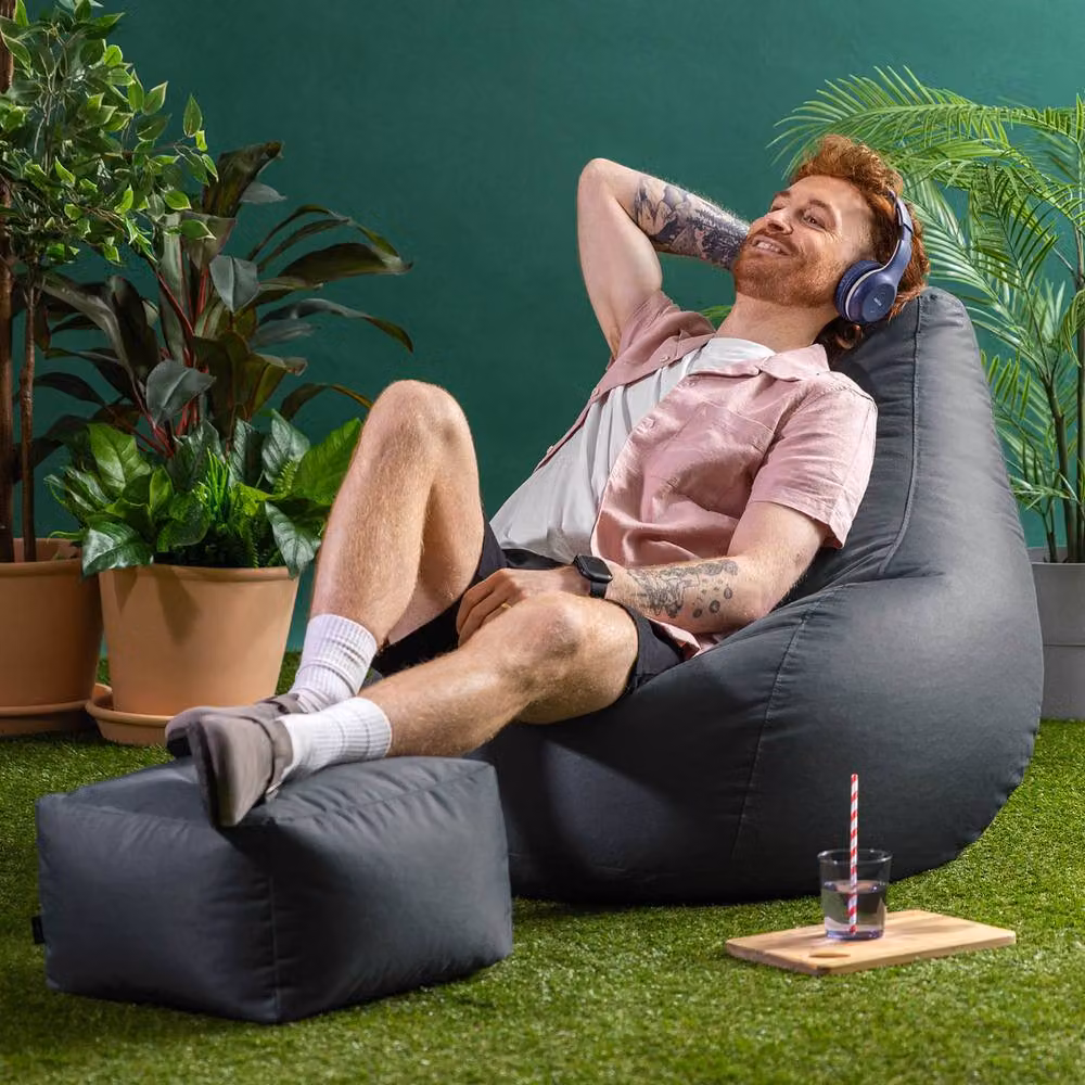 Bean Bag Bazaar Grey Outdoor Bean Bag and Footstool with Filling Included – 2