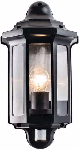 Loops IP44 Outdoor Wall Lantern in Satin Black with Motion Sensor and Timer