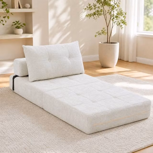 STILVORA Beige Upholstered Chenille Sofa Bed with Sleeping Function