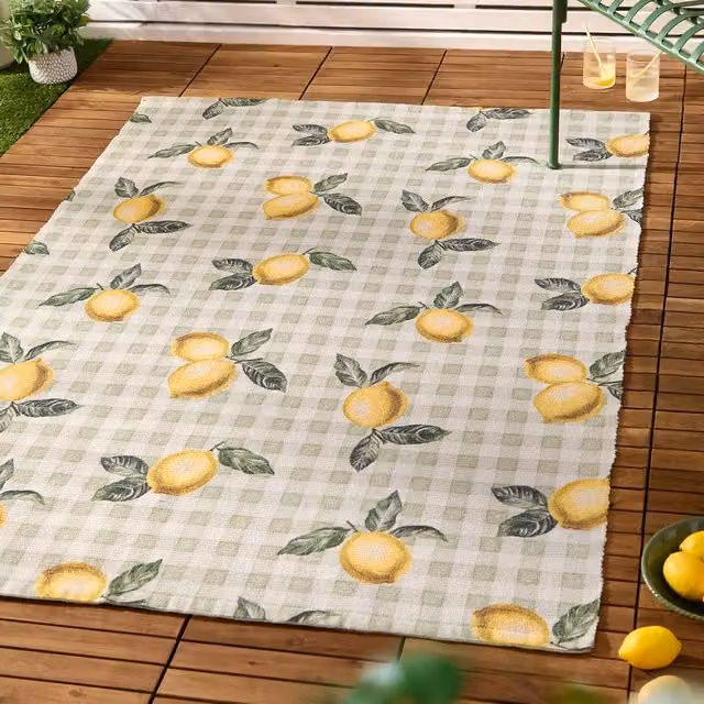 Furn Fruits Lemons Striped Indoor/Outdoor Rectangular Rug in Green and Multicolour, W/D/H: 120 x 170 cm – 1