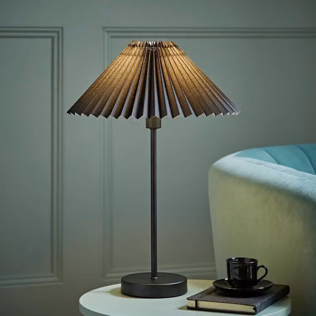 Akira Slim Table Lamp with Black Fabric Pleated Shade