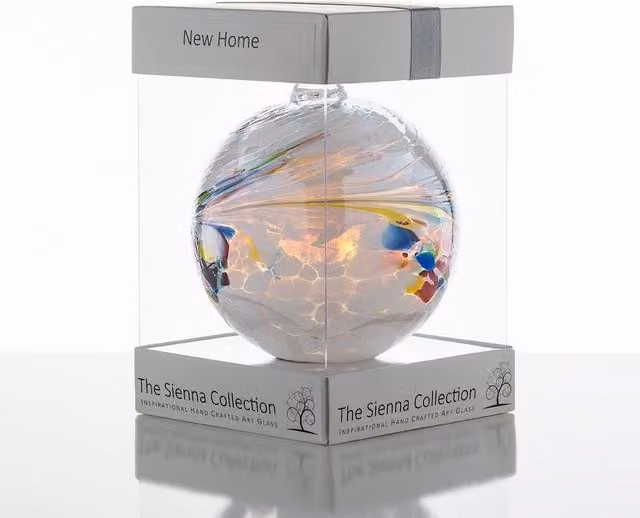 Sienna Glass Friendship Ball Hanging Glass Bauble in White and Multicolour, Diameter: 10 cm