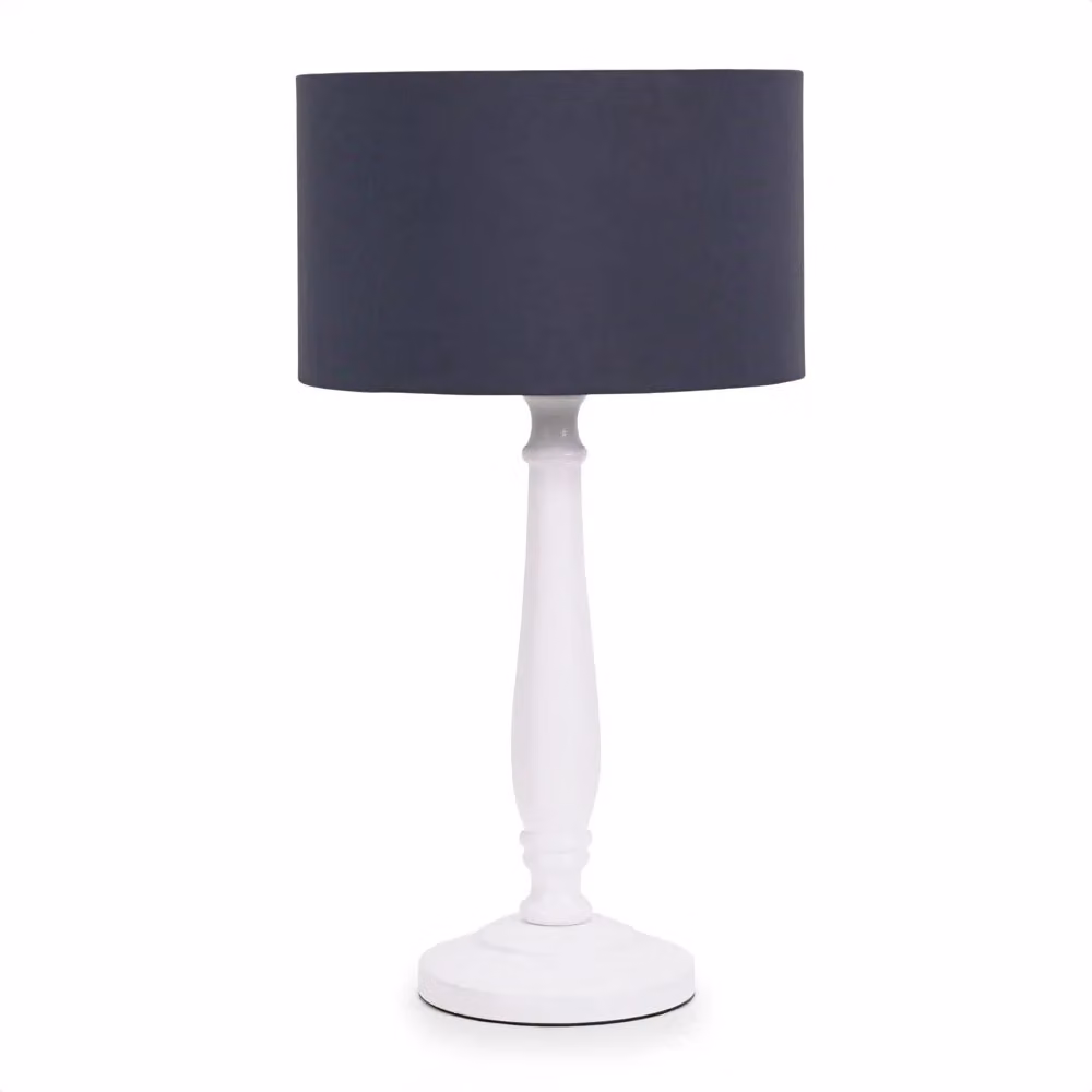ValueLights Victoria Traditional White Wood Stem Table Lamp with Navy Blue Fabric Drum Shade – 2