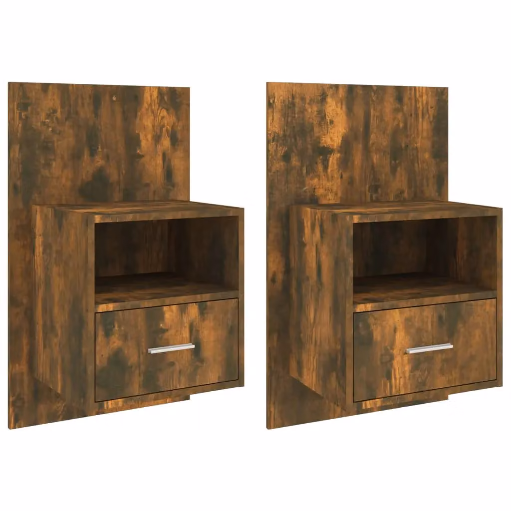 Berkfield Home Set of 2 Wall-mounted Bedside Cabinets in Smoked Oak, Brown – 2