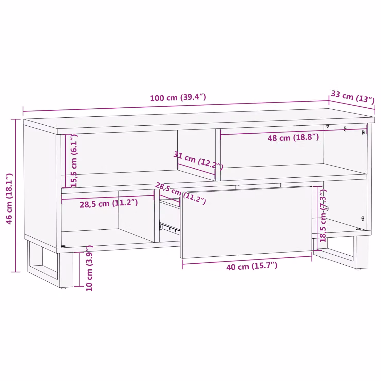 Berkfield Home Modern Mango Wood TV Cabinet in Brown and Black, W/D/H: 100 x 33.5 x 46 cm – 7