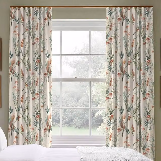 Ante Decor Combe Made To Measure Blackout Curtains in Multicolour Autumn Linen and Cotton Floral Fabric with Eyelets