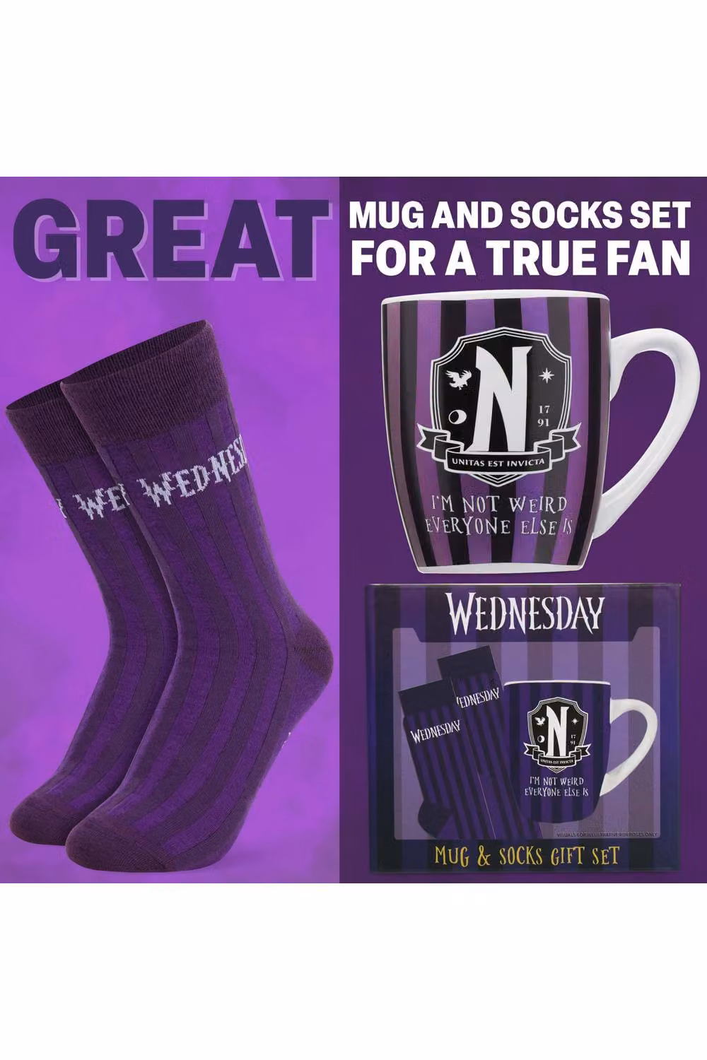 Get Trend Wednesday Mug and Socks Set in Purple and Black, 315ml – 4