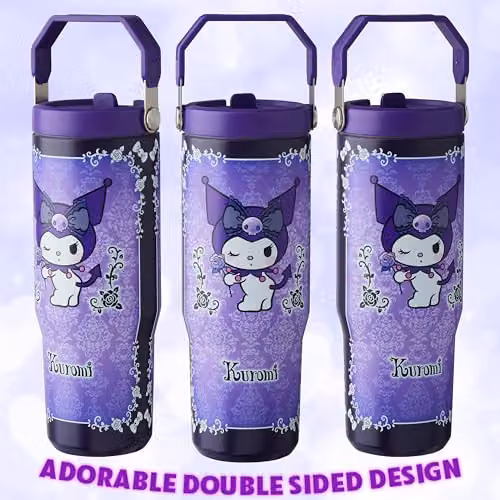 Get Trend Sanrio Kuromi Insulated Metal Water Bottle with Flip Up Straw and Handle, 850ml, Purple – 5