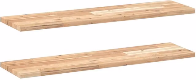 Berkfield Home Set of 2 Floating Shelves in Brown Untreated Solid Acacia Wood, W: 80 cm, D: 20 cm, H: 2 cm
