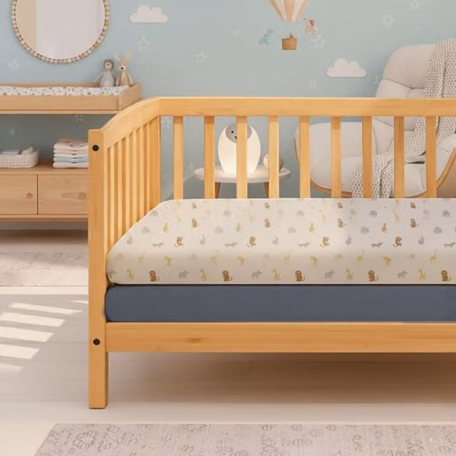 MHG Living Pack of 2 Baby Cot Fitted Sheets in Blue Animal Print Cotton Jersey, W: 140 cm, D: 70 cm