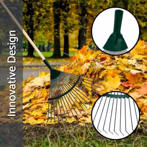 SolaDirect Lightweight 18-Tine Garden Rake with 120 cm Handle, Multicolour Leaf and Grass Rake, Width: 42 cm – 4