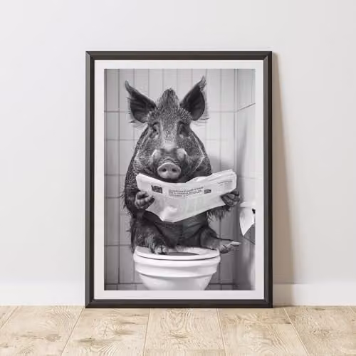 60 Second Makeover Wild Boar On The Toilet Animal Print Paper Poster, A3