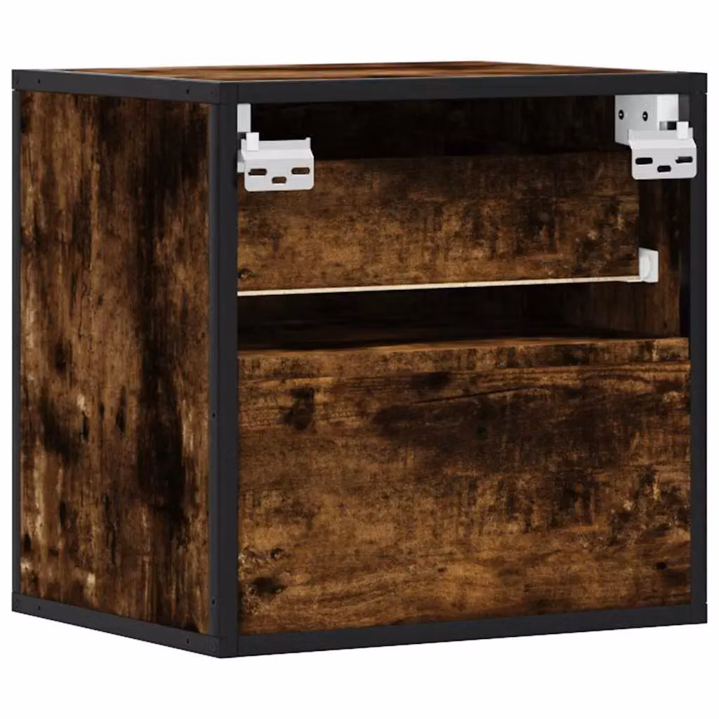 Berkfield Home Set of 2 Wall-mounted Bedside Cabinets in Smoked Oak Brown, W: 40 cm, D: 31 cm, H: 39.5 cm – 6