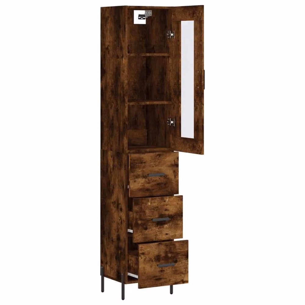 Berkfield Home Smoked Oak Highboard in Brown with Glass Doors, W/D/H: 34.5 x 34 x 180 cm – 3