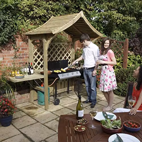 Rowlinson Party Arbour and Barbeque Shelter in Brown Rustic Timber, W/D/H: 240 x 129 x 181 cm – 2