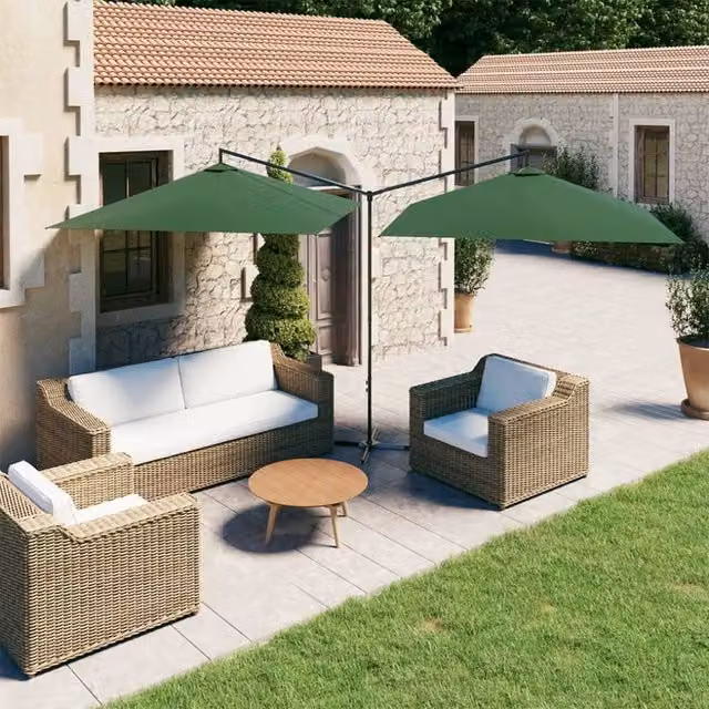 Berkfield Home Double Cantilever Parasol with Steel Pole, Green, W: 600 cm, D: 300 cm