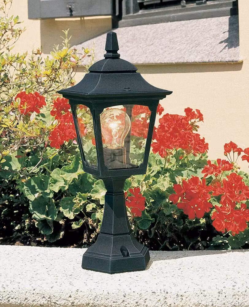 Loops Black Outdoor IP44 LED Wall and Ground Pedestal Lantern Light with E27 Bulb Holder – 2