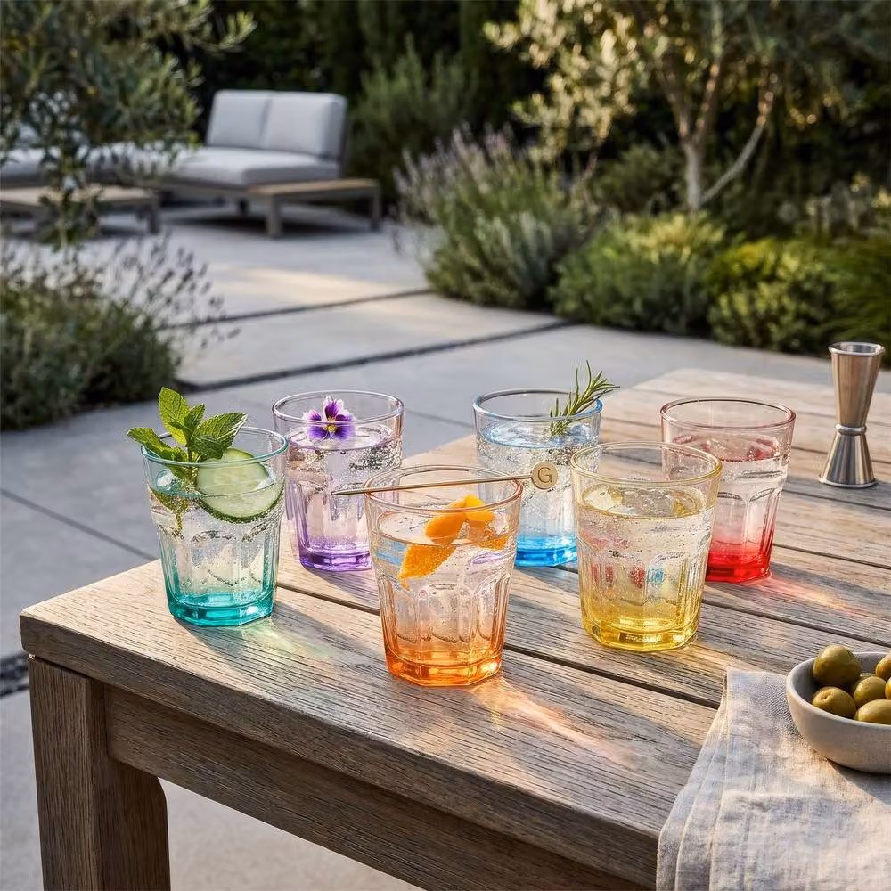 Argon Tableware Geometric Panelled Glass Tumblers with Multicolour Base, 285ml, Pack of 6 – 4