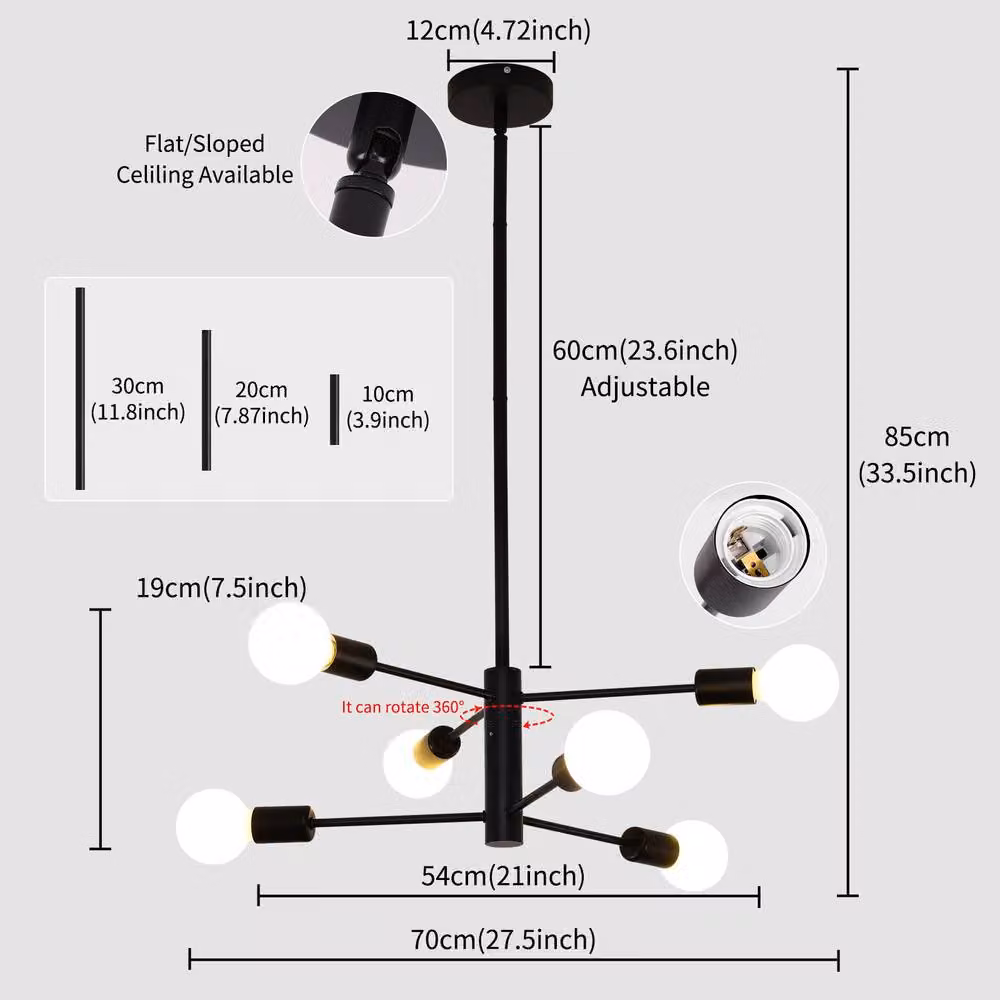 NIVOR Mid Century Modern 6-Light Sputnik Chandelier in Black, Gold or Copper with E27 Ceiling Lamp Design – 2