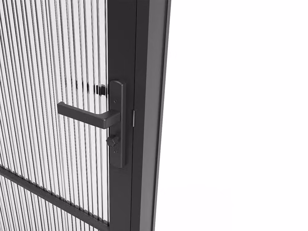 Vente-unique Reversible Modern Swing Door in Black with Aluminium and Textured Glass, H: 204 cm, W: 73 cm – 4