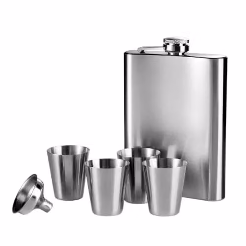 Premier Housewares Silver Stainless Steel Hip Flask Set with Shot Glass