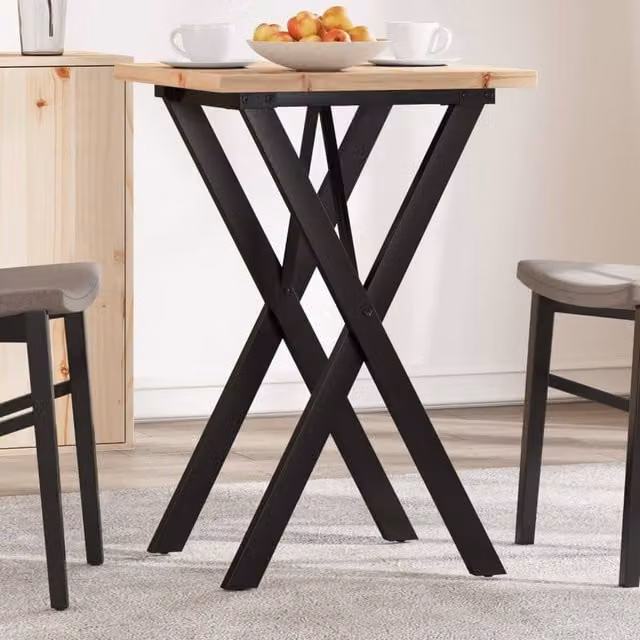 Berkfield Home X-Frame Square Dining Table in Brown Solid Pine and Steel, W: 50 cm, D: 50 cm, H: 75.5 cm