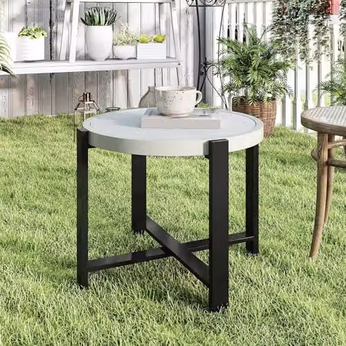 Outsunny Round Modern Garden Side Table in Grey with Glass Top, Diameter: 60 cm, Height: 46 cm – 7