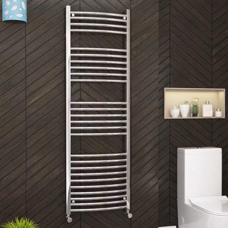 Royal Bathrooms Arno Curved Ladder Heated Towel Rail, Silver, H: 160 cm, W: 30 cm