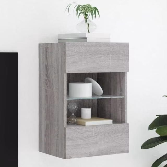 Berkfield Home Modern Wall Mounted TV Cabinet with Integrated LED Lights in Grey, W/D/H: 40 x 30 x 60.5 cm