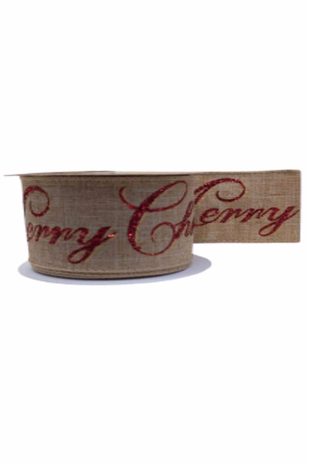 KDMD Natural Merry Christmas Ribbon with Red Glitter, Width: 6.3 cm – 2