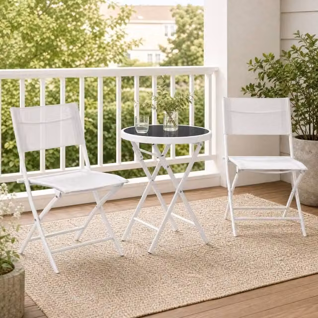 STILVORA Garden Bistro Set with Glass Top in White