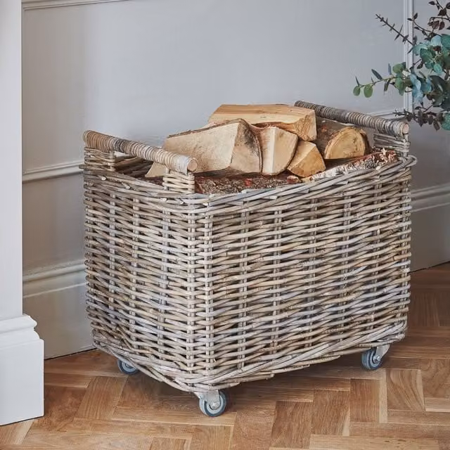 Ivyline Natural Rattan Log Cart in Brown and Beige, H: 49 cm, W: 58 cm – 1