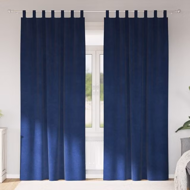 Berkfield Home Dark Blue Velvet Blackout Curtains with Hanging Loops, 2 Pack
