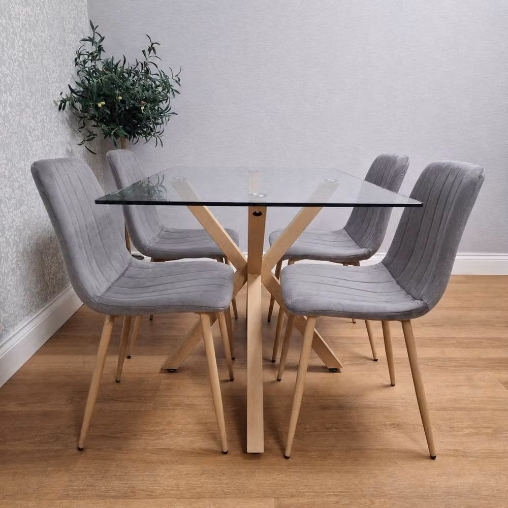 Kosy Koala 4 Seater Glass Dining Set with 4 Grey Chairs and Transparent Rectangular Table – 2