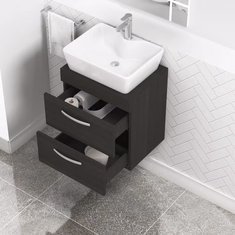 Royal Bathrooms Hale Black Wall Hung 2 Drawer Vanity Unit with Cube Countertop Basin