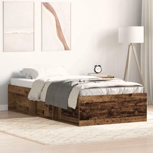 Berkfield Home Old Wood Bed Frame in Brown, Engineered Wood, W/D/H: 100 x 200 cm – 1